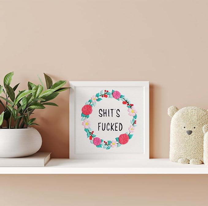 Louise Maelys Funny Embroidery Kit for Beginners,Cross Stitch Kits for Adults,Flower Wreath Needlepoint for Starters Including Instruction and Threads