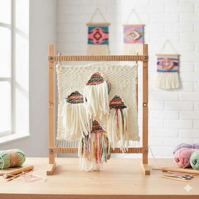 Large Wooden Weaving Loom Kit for Beginners | Adjustable Vertical Loom Frame with Tools | DIY Hand Weaving Craft Kit for Wall Art, Tapestry, and Yarn Projects (22.75 x 16.5 inches)