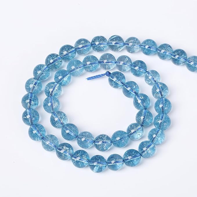 74pcs 10mm Blue Topaz Crystal Quartz Natural Stone Round Loose Beads for Jewelry Making DIY Bracelet Necklace Earrings 32" 2 Strands