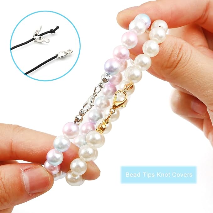 1400 Pieces Brass Tube Crimp Beads Wire Guardians Crimp Bead Knot Covers Bead Tips Knot Covers for DIY Bracelets Necklaces Jewelry Making Crafts Supplies