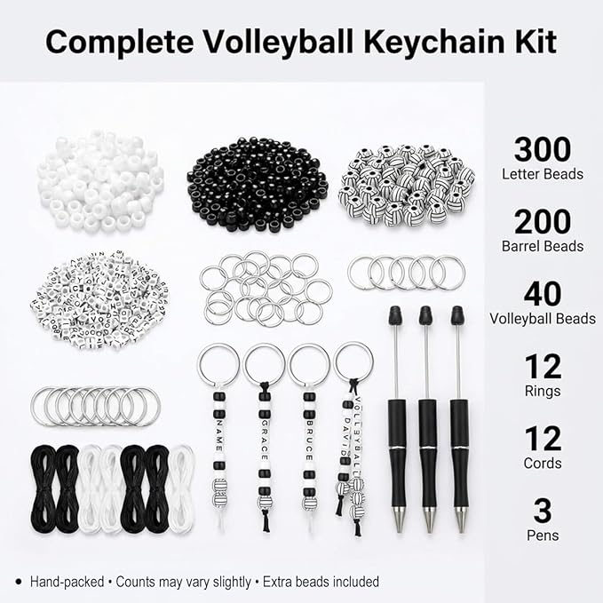 567 Pcs Volleyball Beads Keychain Making Kit, DIY Durable Acrylic Beads, Gifts for Team, Players, Coaches, Fans, for Outdoor Play, Practices, Tournaments, Party Favors & Backpack Accessories