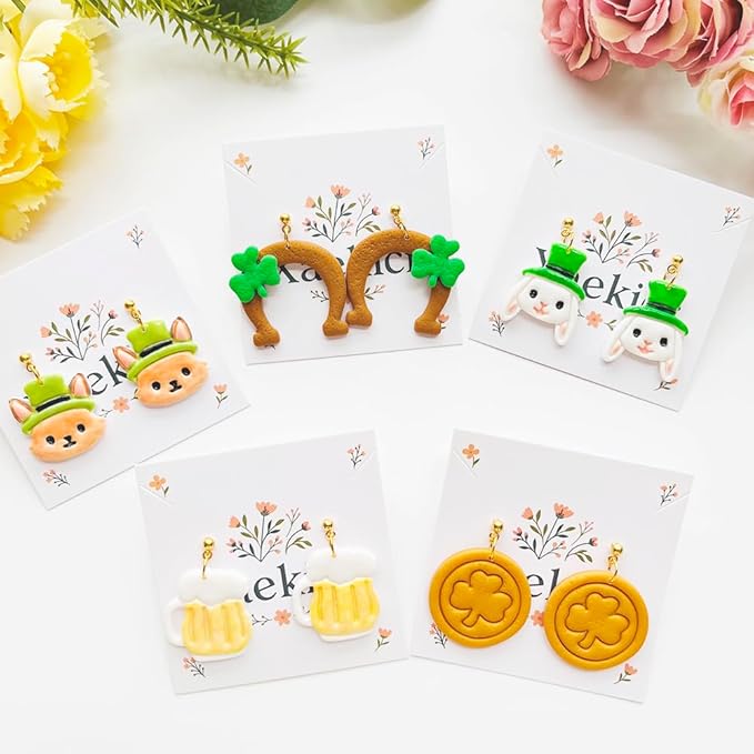 St. Patrick's Day Polymer Clay Cutters Set - 10pcs Sharp & Durable Leprechaun, Horseshoe & Beer Mug Shapes for DIY Earring Jewelry Making, Soft Clay Crafts & Holiday Supplies