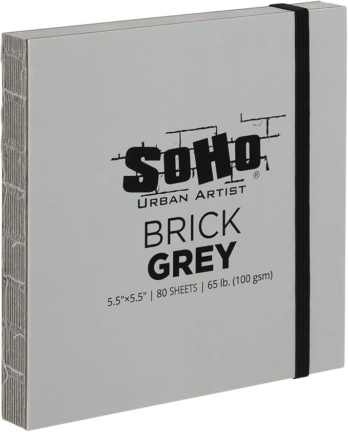 SoHo Urban Artist Brick Sketchbook Journals for Sketching, Drawing, Colored Pencils, Graphite, and More - Grey 5.5"x5.5" (100 GSM, 80 Sheets)
