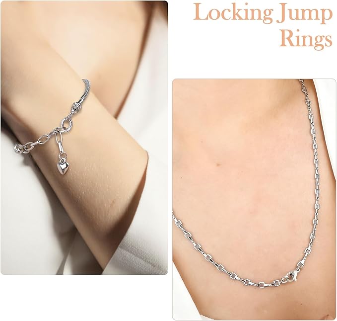 25 Pcs Silver Jump Rings for Jewelry Making, OD 5.5mm ID 3mm Locking Jump Rings, Jump Ring for Charms, Necklace, Pendants, Bracelet, Keychain, Jewelry Making