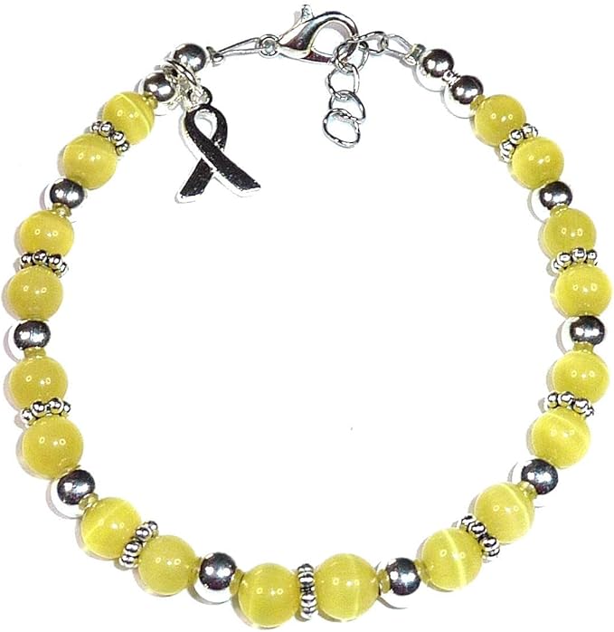 Hidden Hollow Beads DIY Craft Beading Kit, Everything to Make Cancer Awareness Bracelets, Uses Wire, Crimps and Clasps, Fundraising and Gifts (Bladder Cancer Sarcoma - Yellow - Makes 5)