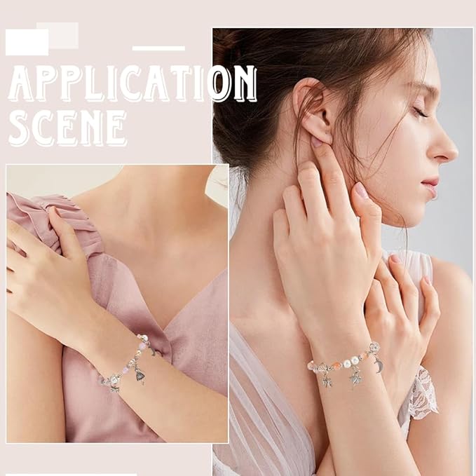 SUNNYCLUE 1 Box 280pcs DIY 6 Sets Glass Bead Bracelet Making Kit Dancer Charms Ballet Dance Bowknots Moon Light Sea Green Electroplate Butterfly Bead With Silver Heart Frame For Jewelry Making Starter