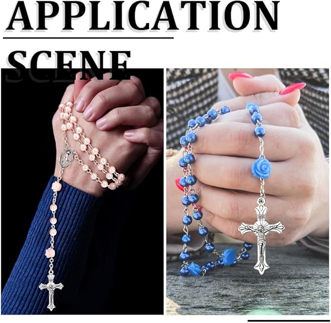 SUNNYCLUE 696Pcs Rosary Making Kits Vintage Crucifix Pendants Easter Cross Link Charms Rosary Crosses Red Pink Rose Bead Imitation Pearl Beads for Jewelry Making Supplies DIY Necklace Bracelets
