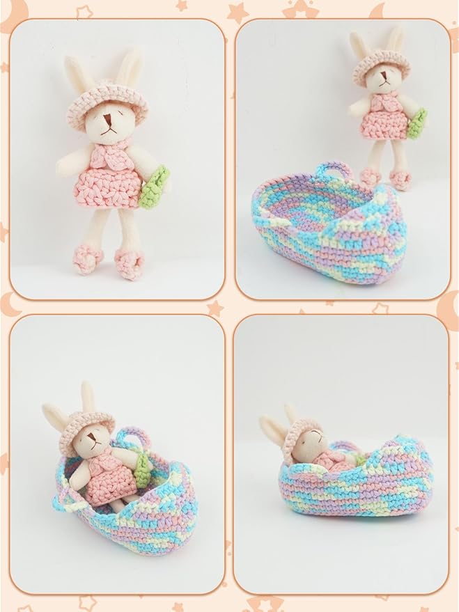 Lmrbelec Crochet Kit for Beginners, Crochet Animals Kit for Kids Adults, Rabbit Cradle Knitting Kit with Soft Yarn, Crochet Hook & Step-by-Step Video Tutorials, Crafts & Gift for Teen Girls