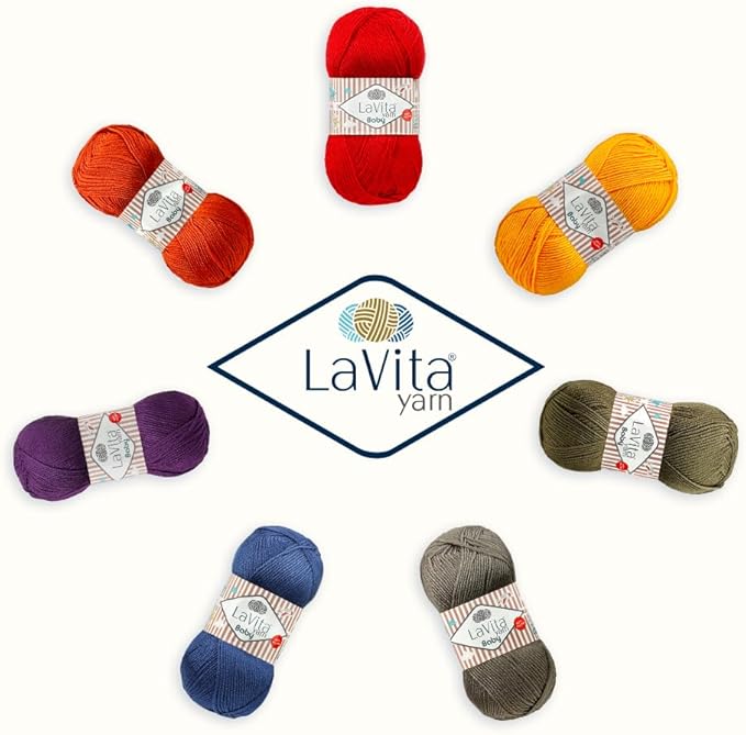 LaVita Baby Premium Anti-Pill Acrylic Yarn - 820 Yards, 3 x 3.5 oz - Warm, Airy Fiber with Silky Texture - Oeko-TEX Certified, Durable, Lightweight, Long-Lasting, Solid Pastel Colors - 3 Skeins Pack