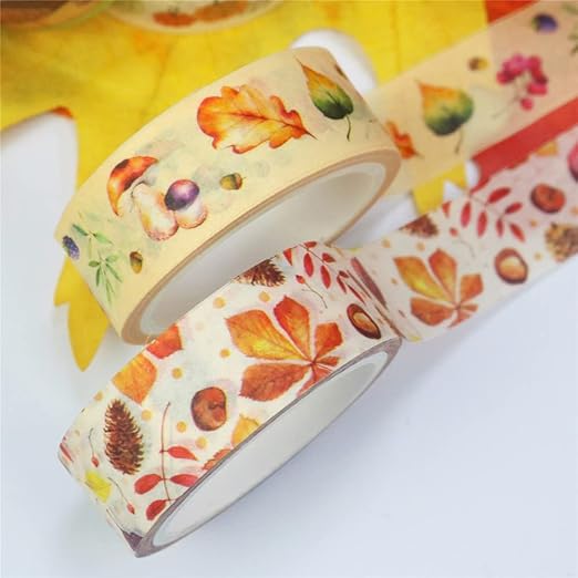 Autumn Washi Tape Set 10 Rolls - Autumn Leaves Pumpkin Sunflower Fall Decorative Tape for Bullet Journal, Planner, DIY Arts Crafts, Scrapbooking