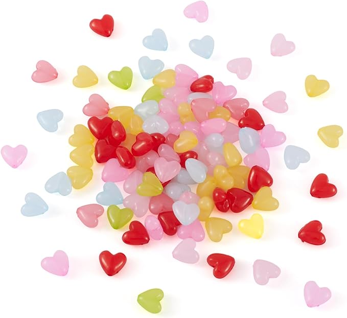 FASHEWELRY 100pcs Mini Clear Acrylic Heart Beads Dyed Colorful Heart Shape Spacer Beads Mixed Color Acrylic Loose Bead Bulk for Bracelet Necklace Earring Jewelry Making