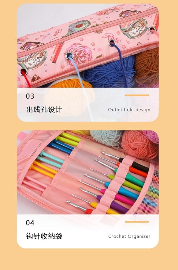 Yarn Bags for Crocheting Large, Large Yarn Storage Organizer, Material Strong Crochet Yarn Holder Stand Bag with Many Pockets for Knitting Supplies, Crochet Lovers, Teens Women Gift