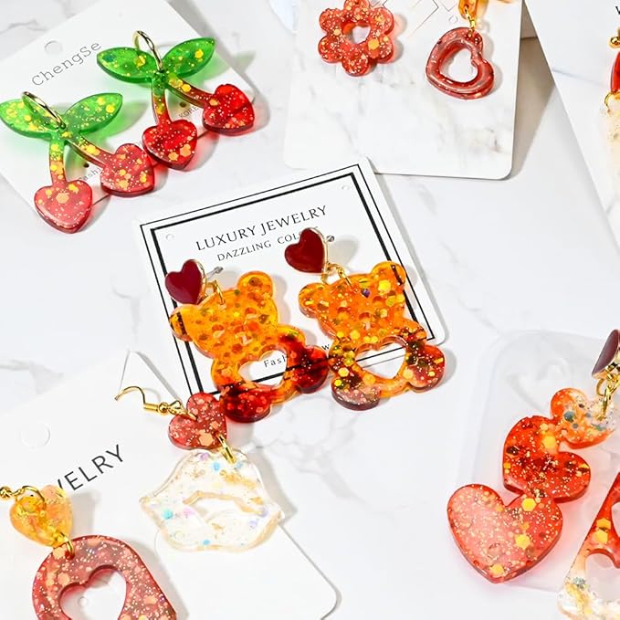 104Pcs Resin Molds Set for Women, Cute Designs with Accessories, Silicone Jewelry Molds for Resin Epoxy Keychain Earring Pendant Crafts Making