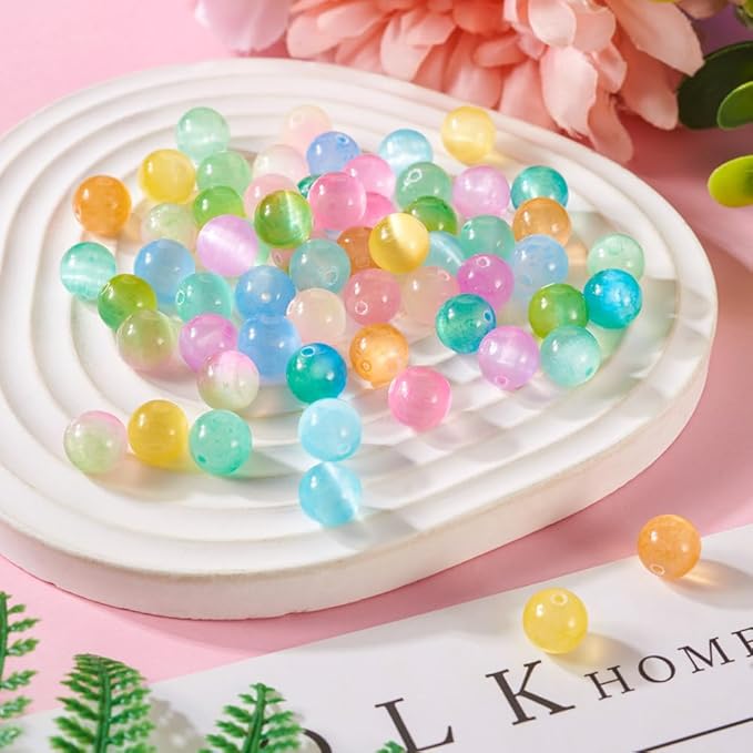 FASHEWELRY 60pcs Natural Selenite Beads 8mm Mixed Color Loose Gemstone Beads Healing Crystal Beads for DIY Bracelet Necklace Earring Jewelry Making