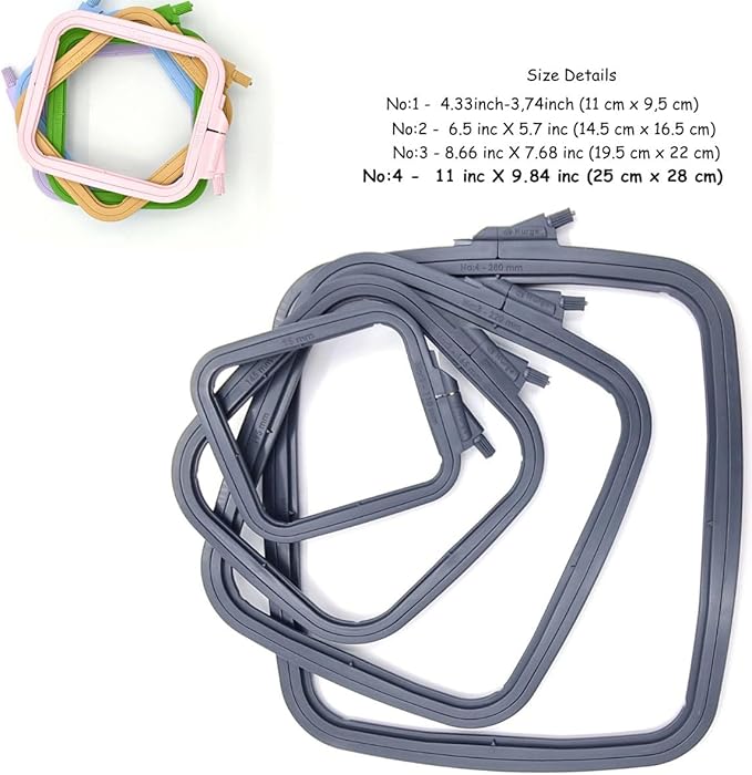 nurge square embroidery hoop - plastic cross stitch frame for needlepoint & embroidery - adjustable craft hoop - anthracite - set of 4