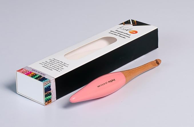 Kraftica Ergonomic Wooden Crochet Hooks Designed for Relaxation and Stress Relief Smooth Finish Accurate Sizing on Each Hook. 7 Inchies (Beech Wood Pink, US 7/4.50mm)
