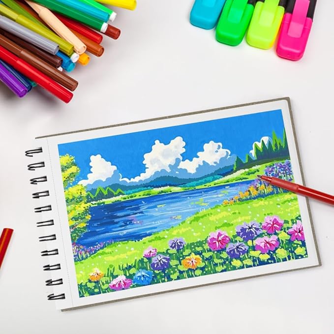 5.8x8.3in Sketch Book, 60Sheets Spiral Bound Notebooks, Bright White 92lbs/150gsm Acid-Free Drawing Paper for Painting,Sketching, Professional Sketch Pad for Artists, Beginners. BW-Light Coffee