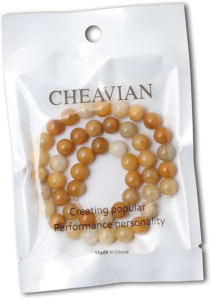 cheavian 45pcs 8mm natural yellow jade multi-color gemstone round loose beads for jewelry making diy handmade materials 1 strand 15"