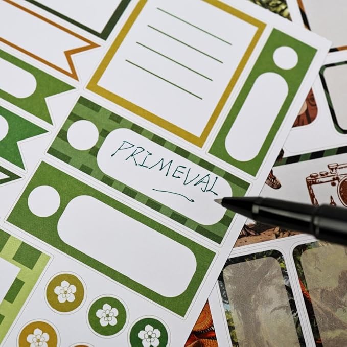 A5 Diecut Journal Sticker Book for Adults Journaling, 20 Sheets Dinosaur Theme with Assorted Materials- PET, Washi, Paper, Scrapbook Stickers for Scrapbooking, Junk Journals Supplies, Collage