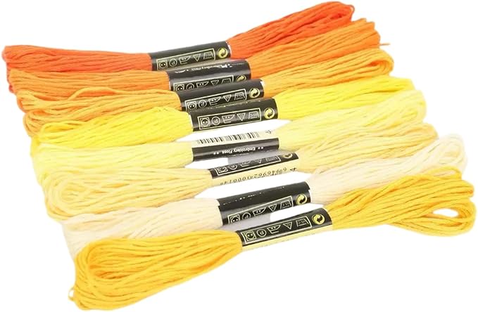 8Pcs 7.5m Yellow Cotton Stitch Embroidery Thread Floss DIY Friendship Bracelets Floss Craft Sewing Skeins Fashion Embroidery Floss for Arts, Crafts and Sewing