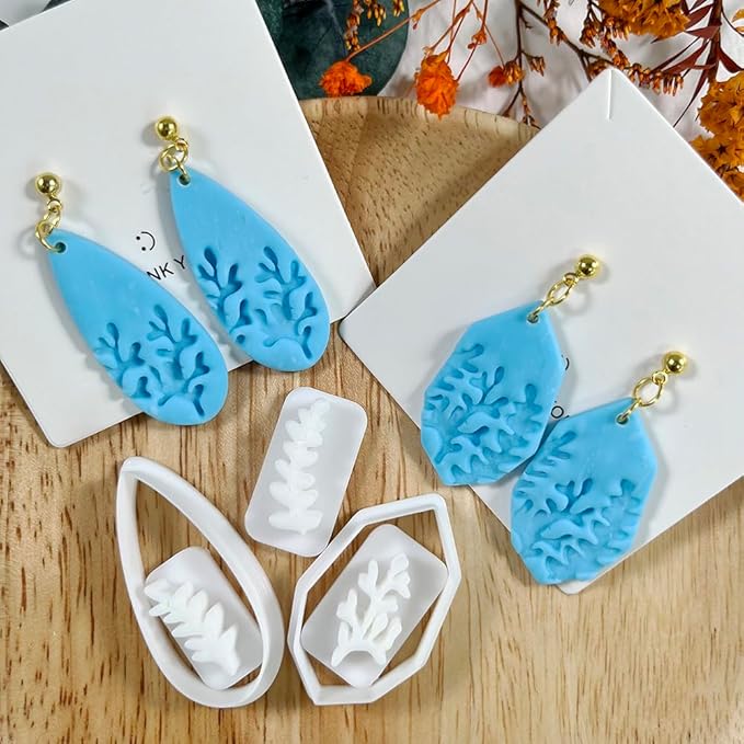 Xaekicr 5pcs Leaf Texture Polymer Clay Cutters – Clay Cutters for Earrings, Geometric Teardrop Shape Clay Tools, Clay Molds for Polymer Clay Jewelry DIY
