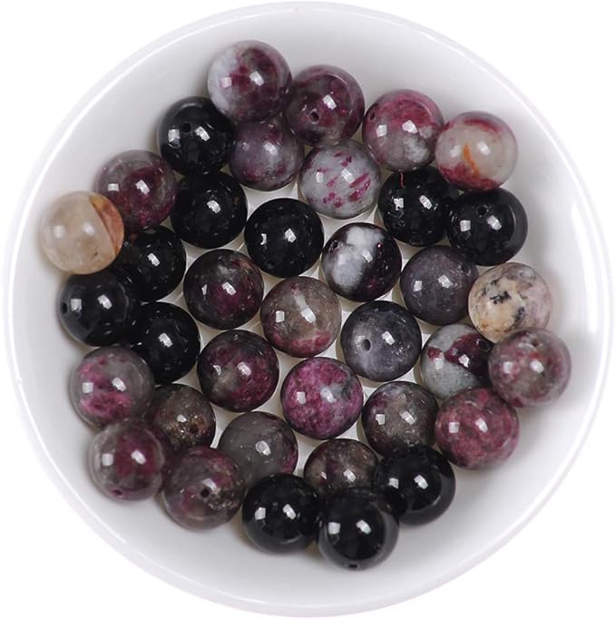 8mm Natural Colourful Tourmaline AB Gemstone Round Loose Beads Crystal Stone Bracelet Necklace Accessories Crafts for Jewelry Making DIY,1 Strand 15"