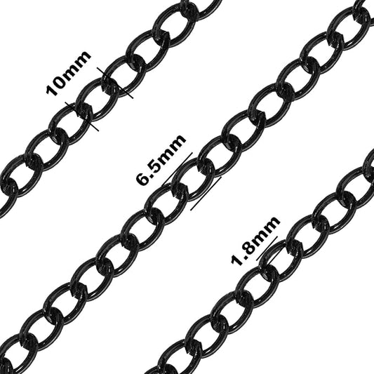 jishi 16ft aluminium curb chain roll, thick twisted chain links, black plated metal craft chain curb link chain spool for jewelry making necklace bracelet diy crafts, jewelry making findings supplies