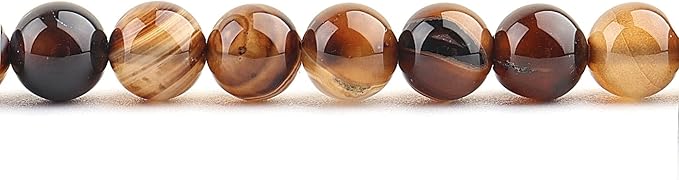 Natural Stone Beads for Jewelry Making - 8mm Gemstone Round Beads for Bracelets(45-47pcs, 8mm, Coffee Stripe Agate)