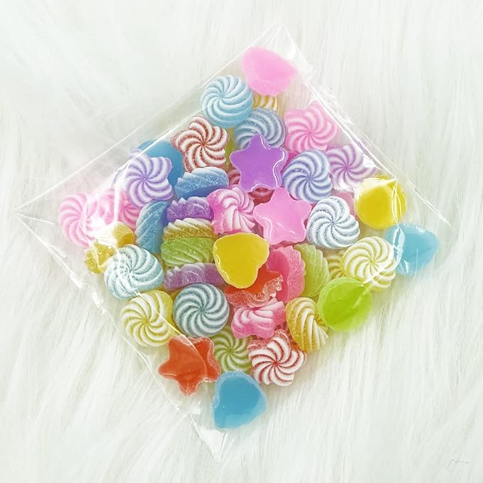 50 pcs Jelly Sugar Candy Flatback Charms, DIY Craft Making Resin Jewelry Making Kit, Heart Star Resin Flatback Beads for Women DIY Scrapbooking Crafts Hair Clips Cell Phone Case Making