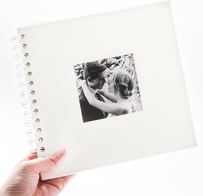 Scrapbook 8 x 8 Inch DIY Square Photo Window + 3 Corner Stickers, Photo Album Hardcover Kraft Paper Cream 20 Sheets/ 40 Pages