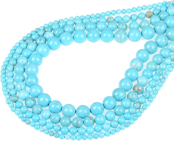 bymitel 8mm natural stabilized blue turquoise round beads gemstones genuine with 140pcs diy jewelry making unisex (8mm 140pcs, stabilized blue turquoise)