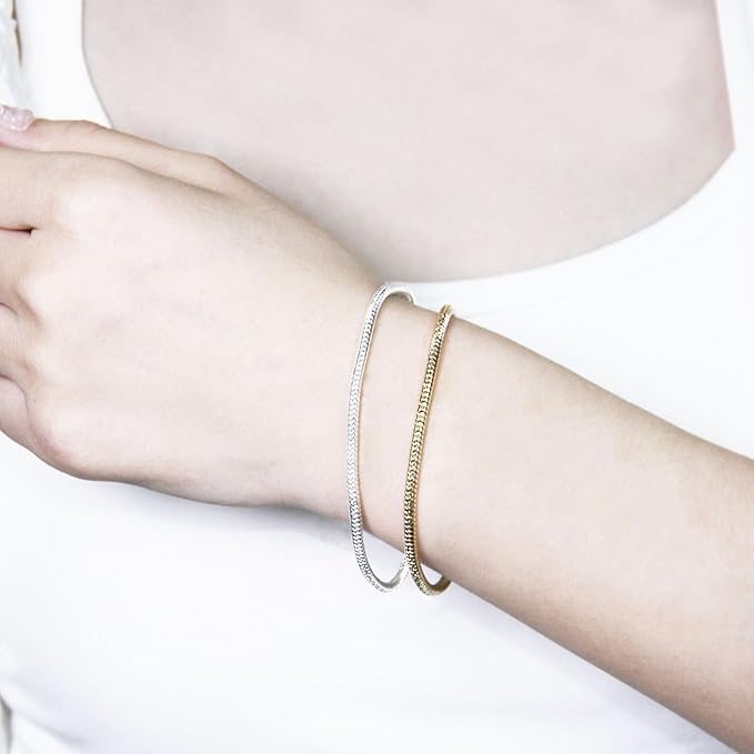 Exway 10 Pcs Snake Charm Bracelet Chain 7.0 Inch Gold and Silver Charm Bracelet Kit Snake Chain Bracelets Chain for Christmas DIY Women Jewelry Making Gifts