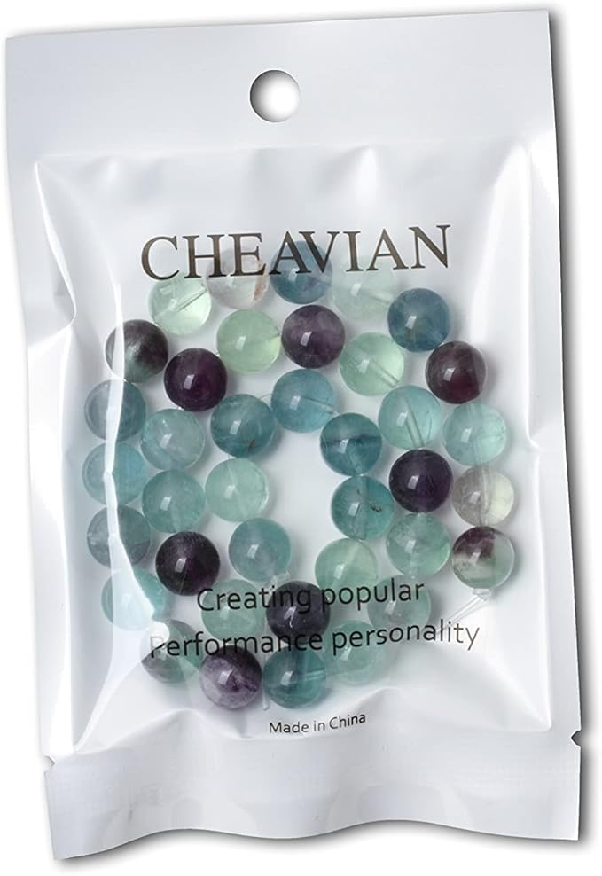 cheavian 35pcs 10mm natural colorful fluorite gemstone round loose beads for jewelry making diy findings 1 strand 15"