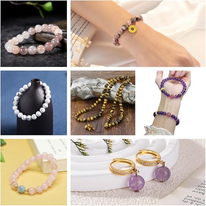 560pcs Natural Stone Beads Polished Beading 8mm Loose Beads Gemstone Crystal Energy Stone Healing Power for DIY Jewelry Making