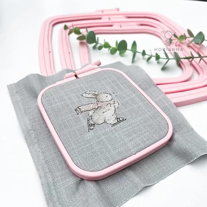 nurge square embroidery hoop - plastic cross stitch frame for needlepoint & embroidery - adjustable craft hoop - pink - set of 3