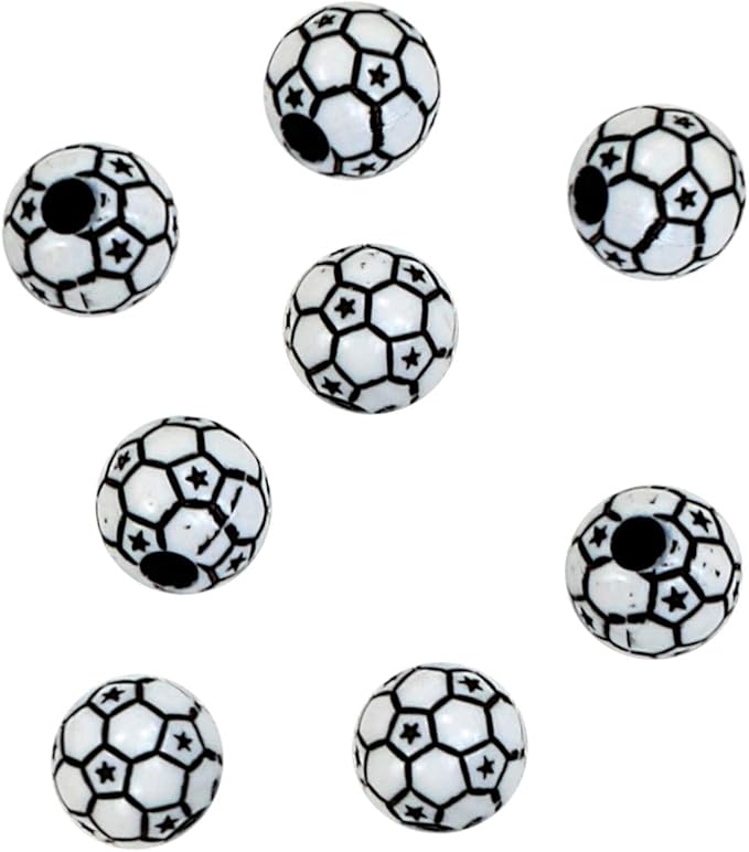 Iconikal 240-Count Acrylic Beads, 12mm Round Plastic Craft Beads for Bracelets, Necklaces, Keychains & Lanyards (Soccer Balls)