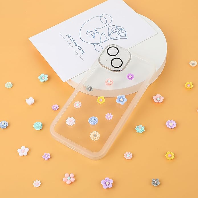300PCS Flower Resin Charms Mini Cabochons Flatback Flower Beads Charms Mixed Colors Embellishment Tiny Flowers for Jewelry Making DIY Craft Scrapbooking Decor Cardmaking Phone Hair Accessories