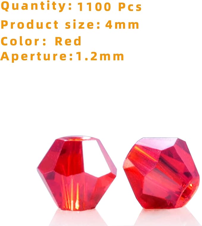 laopottbeads 1100pcs red 4mm bicone crystal beads for jewelry making – faceted glass beads for diy bracelets, necklaces, earrings, suncatchers, crafts, and loc sprinkles