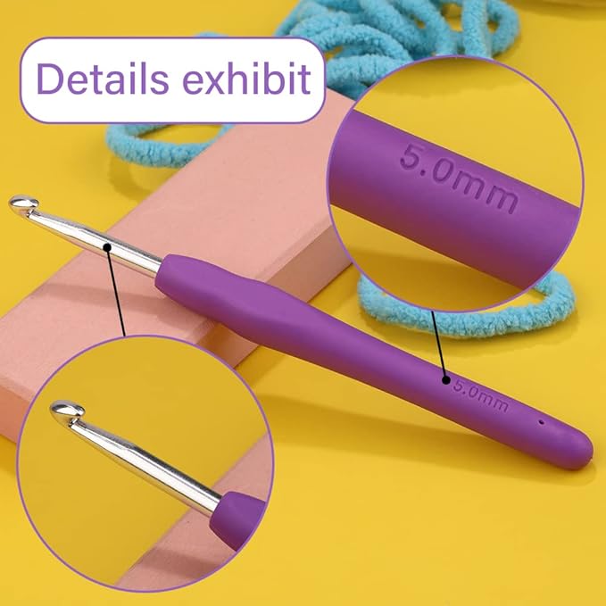 5 mm Crochet Hook, Ergonomic Handle for Arthritic Hands, Extra Long Knitting Needles for Beginners and Crocheting Yarn (5 mm)