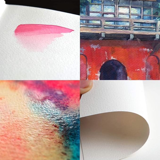 Mifuner 5"x 8" 220gsm Travel Handmade Cloth Cover Watercolor Paper 80 pages (40sheet frond and back) Notebook Journal Painting Paper Perfect for Travel Green
