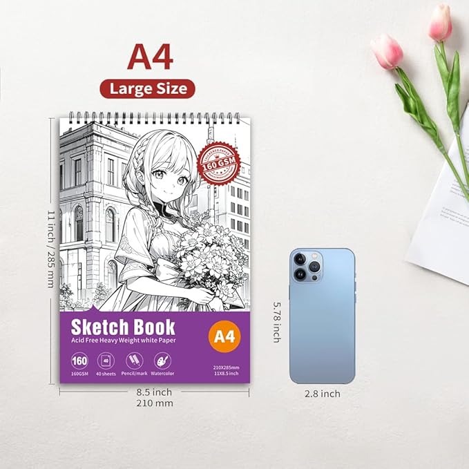 Thickened Mixed Media Sketchbook - Three Different Sizes, Drawing Paper Pad-108lb/160gsm, (Anime X, A4 (Large Size) 8.5X11.8 inch)