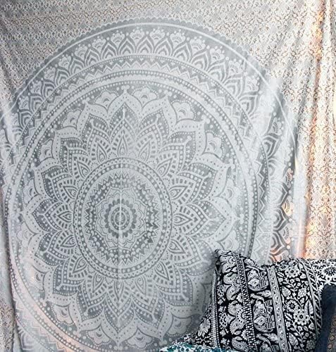 popular handicrafts tapestry wall hanging ombre hippie mandala bohemian hippy intricate indian tapestries bedspread 54 x 60 inches (140cm x 152cm) silver