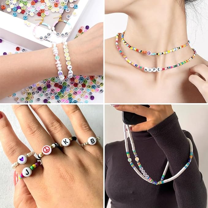200Pcs Peace Sign Acrylic Beads Opaque White Flat Round Beads Random Colorful Symbol Acrylic Spacer Beads for DIY Necklace Bracelet Earring Jewelry Crafts Making Hole 1.6mm