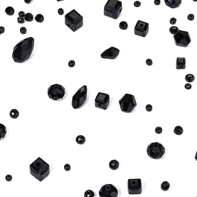 Song Xi 1500PCS Glass Beads for Jewelry Making, Assorted Faceted Crystal Beads Kit for Bracelet Earring Necklace, for DIY Clear and Iridescent Christmas Gift (Black) 
