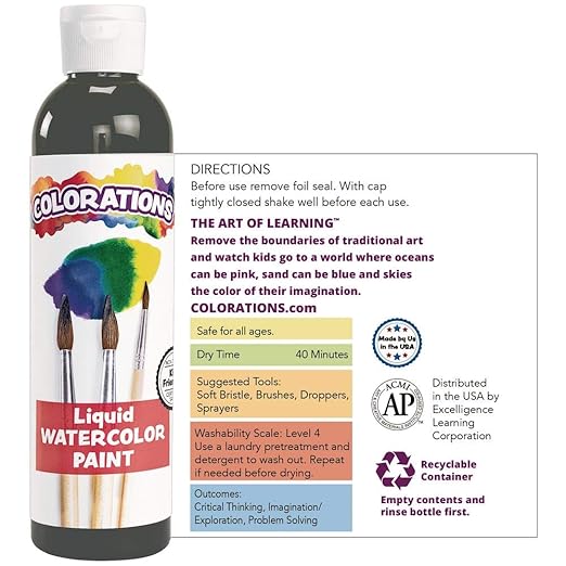 Colorations LWTA Liquid Watercolor Paint, 8 fl oz, Tangerine, Non-Toxic, Painting, Kids, Craft, Hobby, Fun, Water Color, Posters, Cool effects, Versatile, Gift