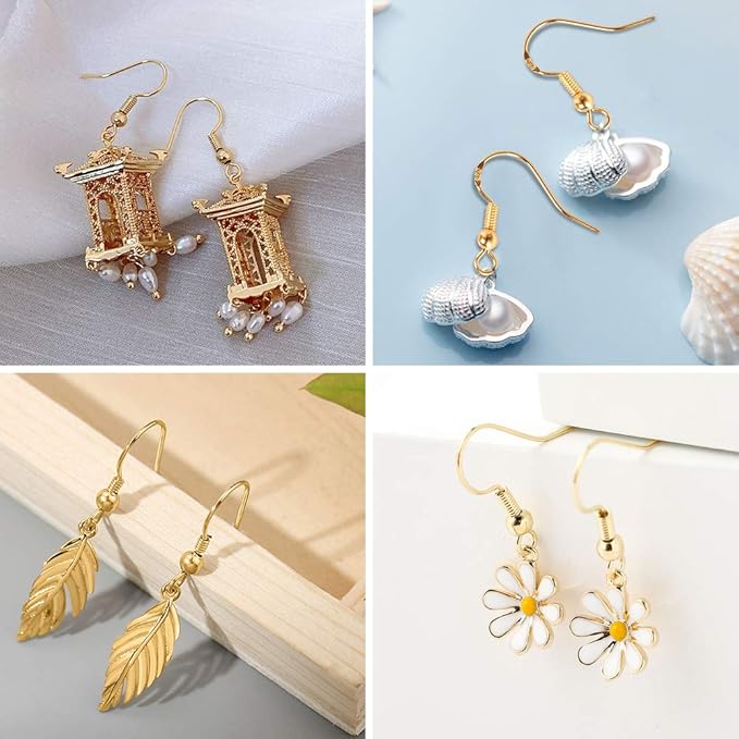 925 sterling silver earring hooks 200 pcs, gold earring hooks for jewelry making, hypoallergenic fish hook earrings making kit, diy earring, with 200pcs earring backs and 200pcs jump rings