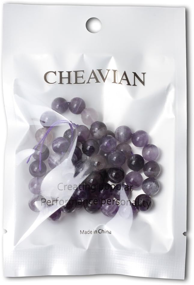 cheavian 45pcs 8mm natural dog teeth amethyst gemstone round loose beads crystal energy stone healing power for jewelry making 1 strand 15"