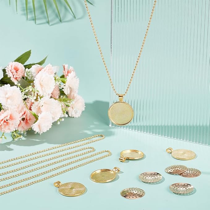 FREEBLOSS 10 Set Round Bezel Pendant Trays Blank Frame for Embroidery Round Pendant Tray Charm DIY Jewelry Making Kit for Necklace DIY Crafts Projects Needlepoint