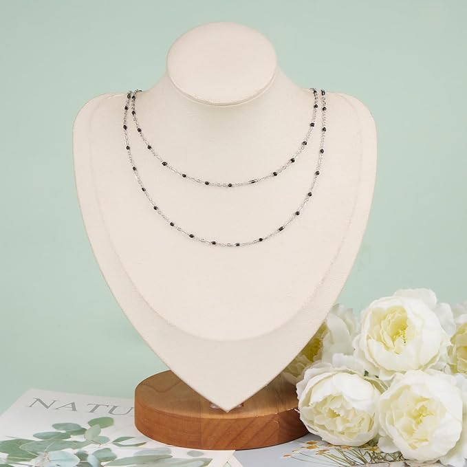 KYUNHOO 16.4FT/5M Black Enamel Beaded Chain for Jewelry Making Silver Cable Link Roll Stainless Steel Jewelry Chain for Necklace Bracelet DIY