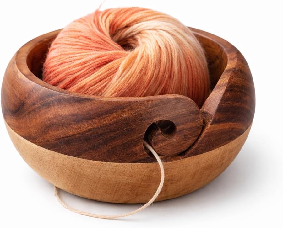 Mothers Day Gifts for Women Wooden Yarn Bowl Knitting Bowl Large Crochet Yarn Holder Handmade Crocheting Accessories and Supplies Organizer 7 x 3" Retirement Birthday Gift for Knitting Lovers